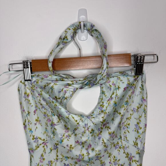 Rebecca Taylor Floral Silk Halter Midi Dress In Light Blue Size 8 - Picture 4 of 14